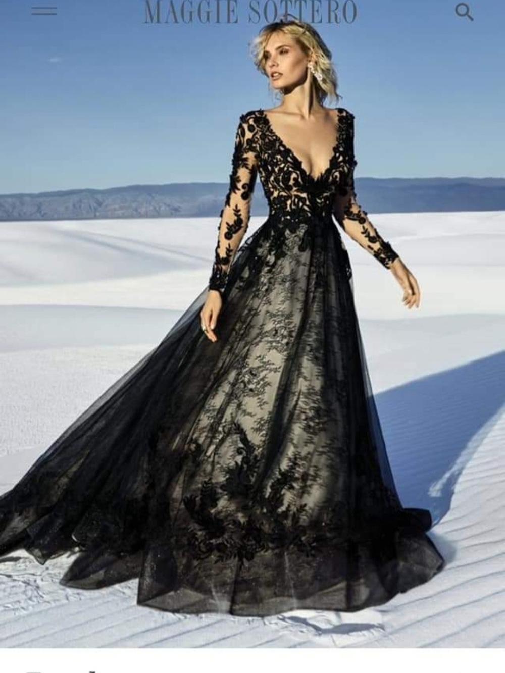 Maggie Sottero Black Lace Long-Sleeve Evening Gown